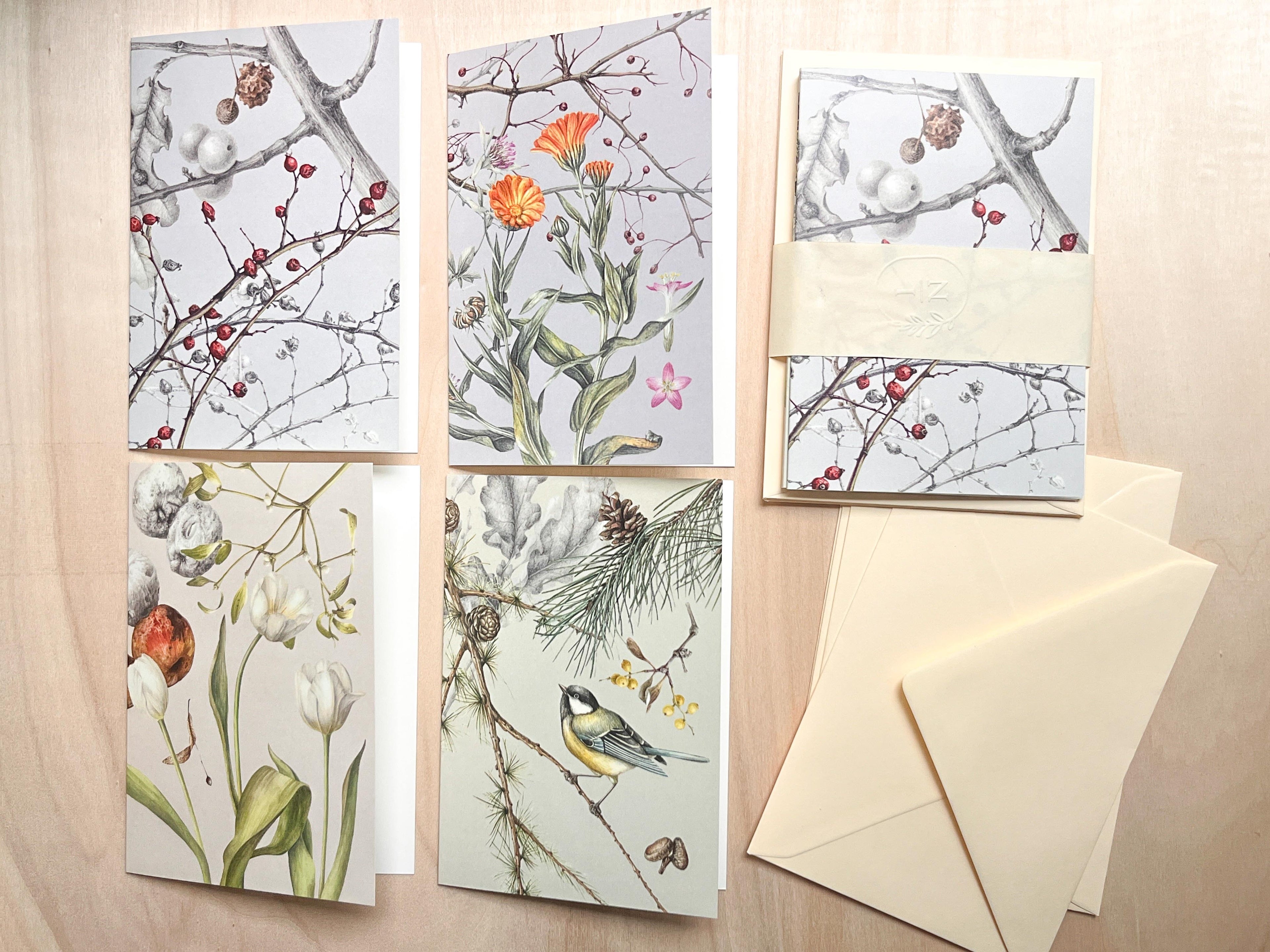 Set of 4 with envelopes, different patterns