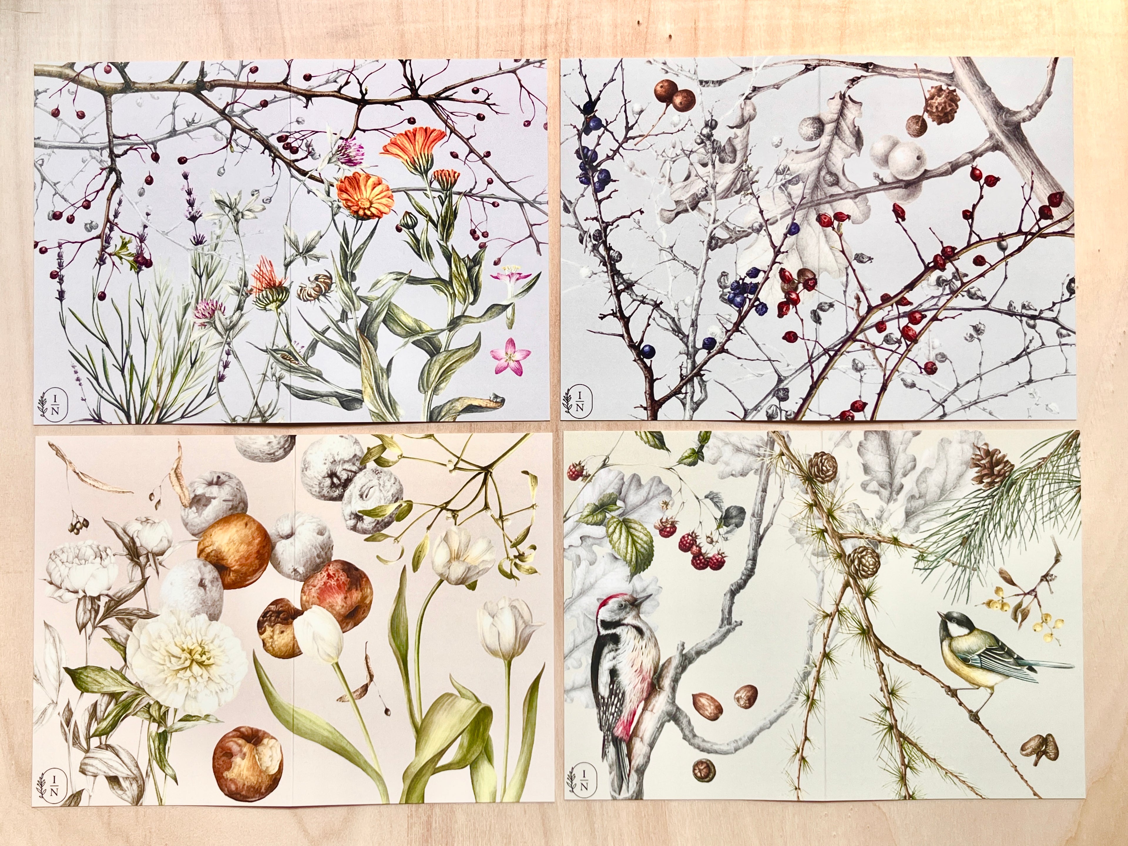 Set of 4 with envelopes, different patterns