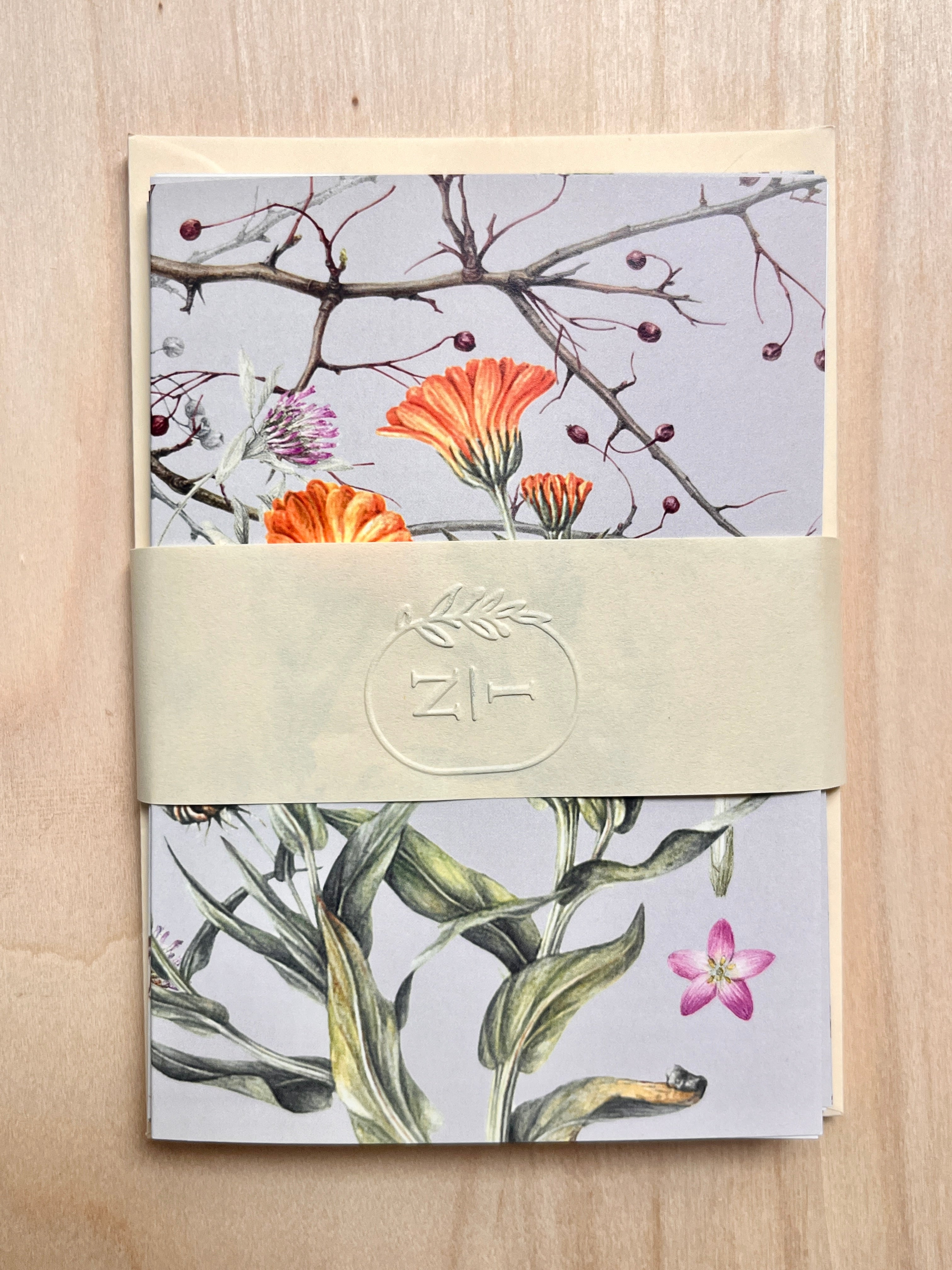 Set of 6 with envelopes, same pattern - Transylvanian Herbal Gardens