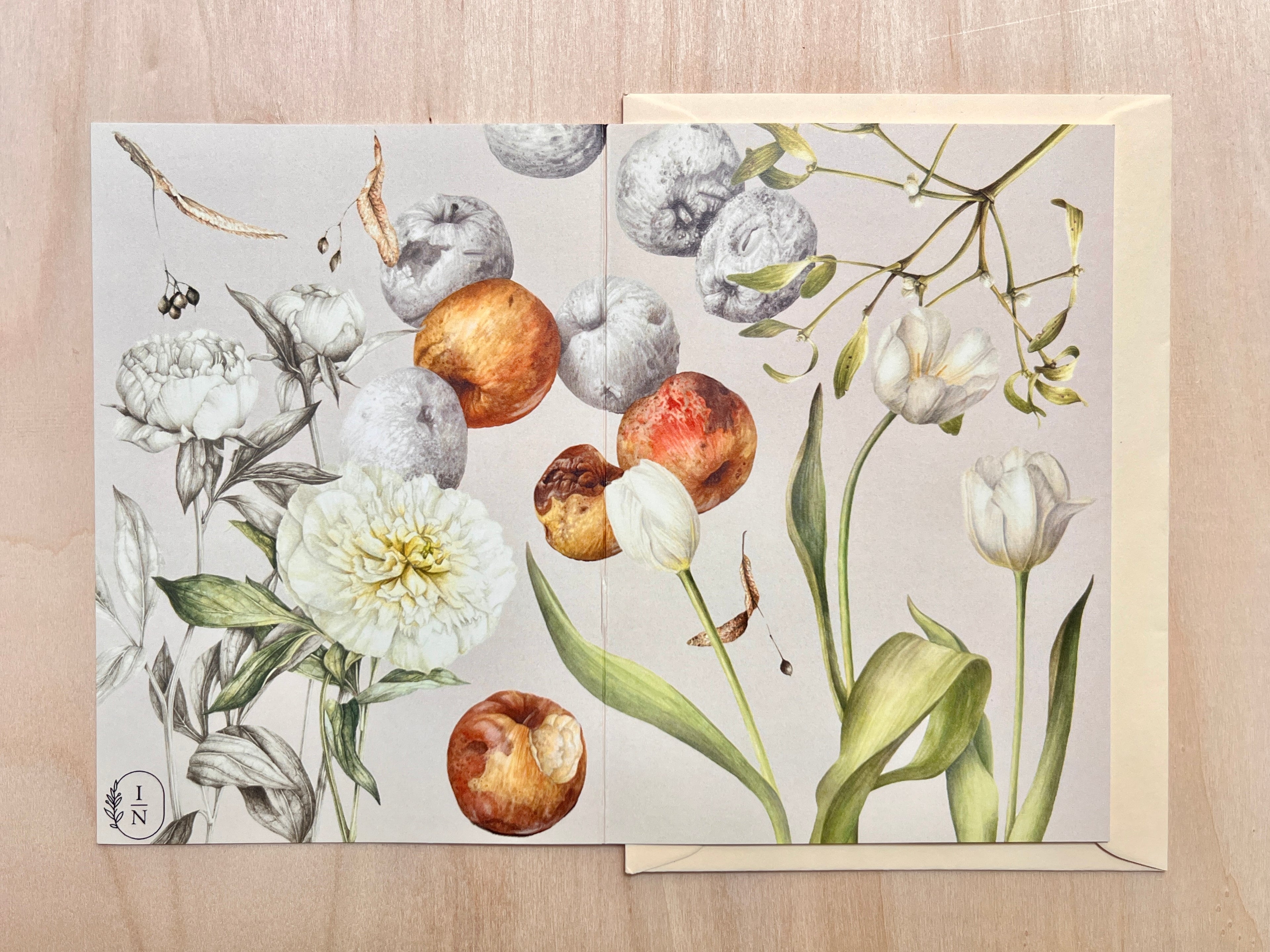 Set of 6 with envelopes, same pattern - Transylvanian Apple Orchards