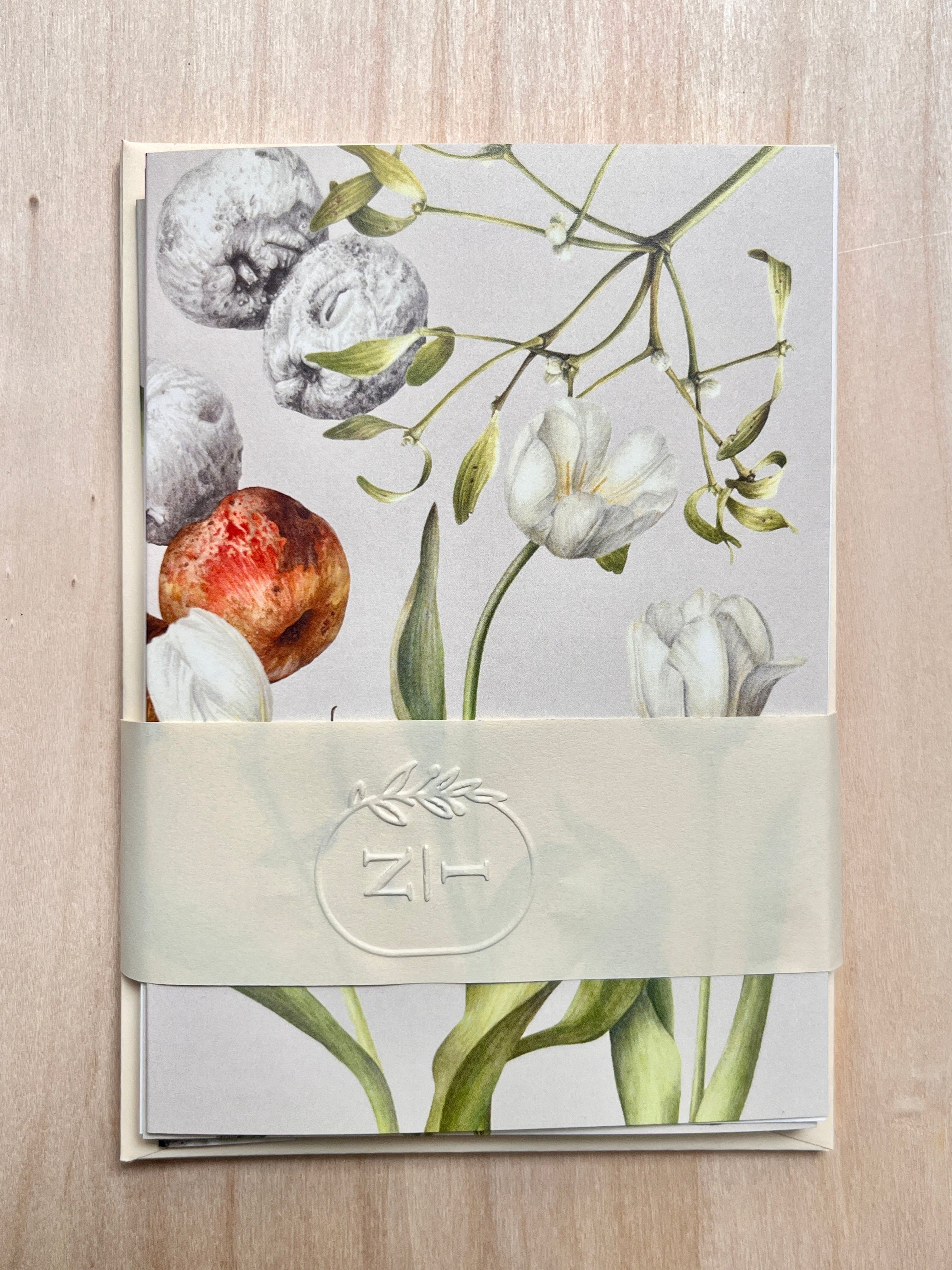 Set of 6 with envelopes, same pattern - Transylvanian Apple Orchards